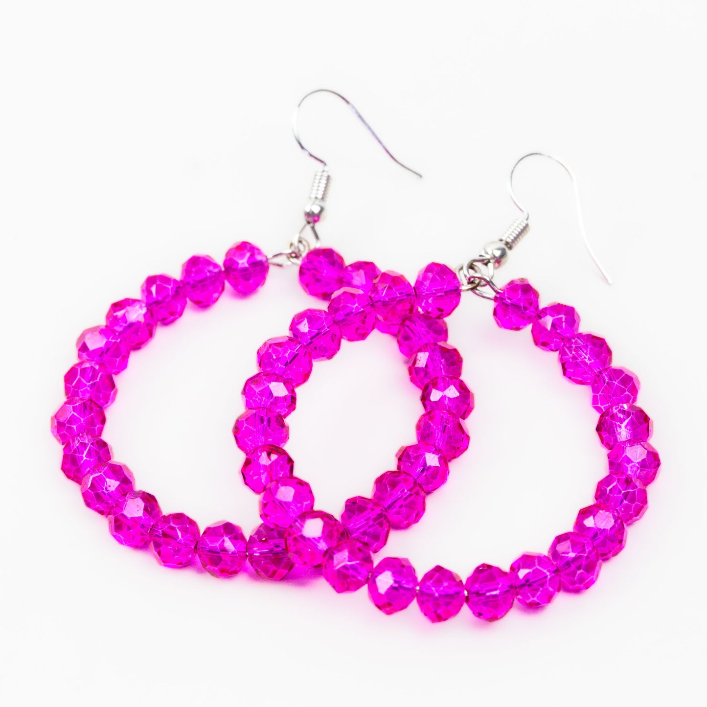 Cercei cu formă rotundă și pietre mari colorate - Roz, Fucsia