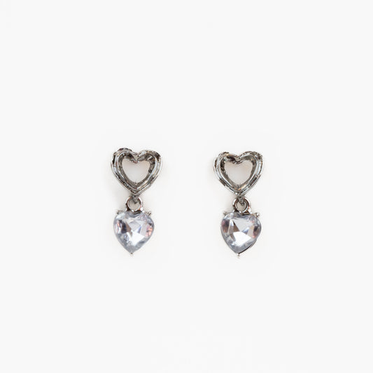 Cercei cu forme de inimă și piatră strălucitoare - Argintiu