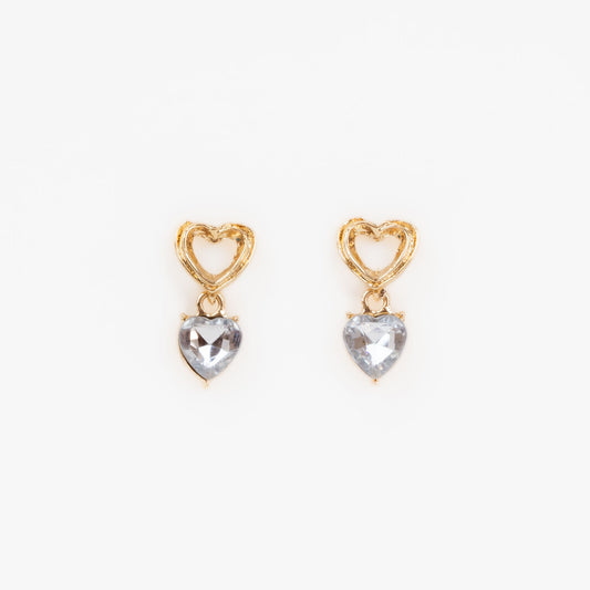 Cercei cu forme de inimă și piatră strălucitoare - Auriu