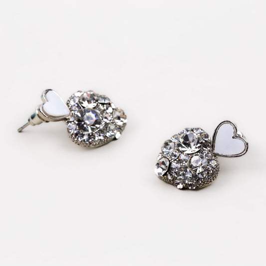 Cercei cu forme de inimă și pietre strălucitoare - Argintiu