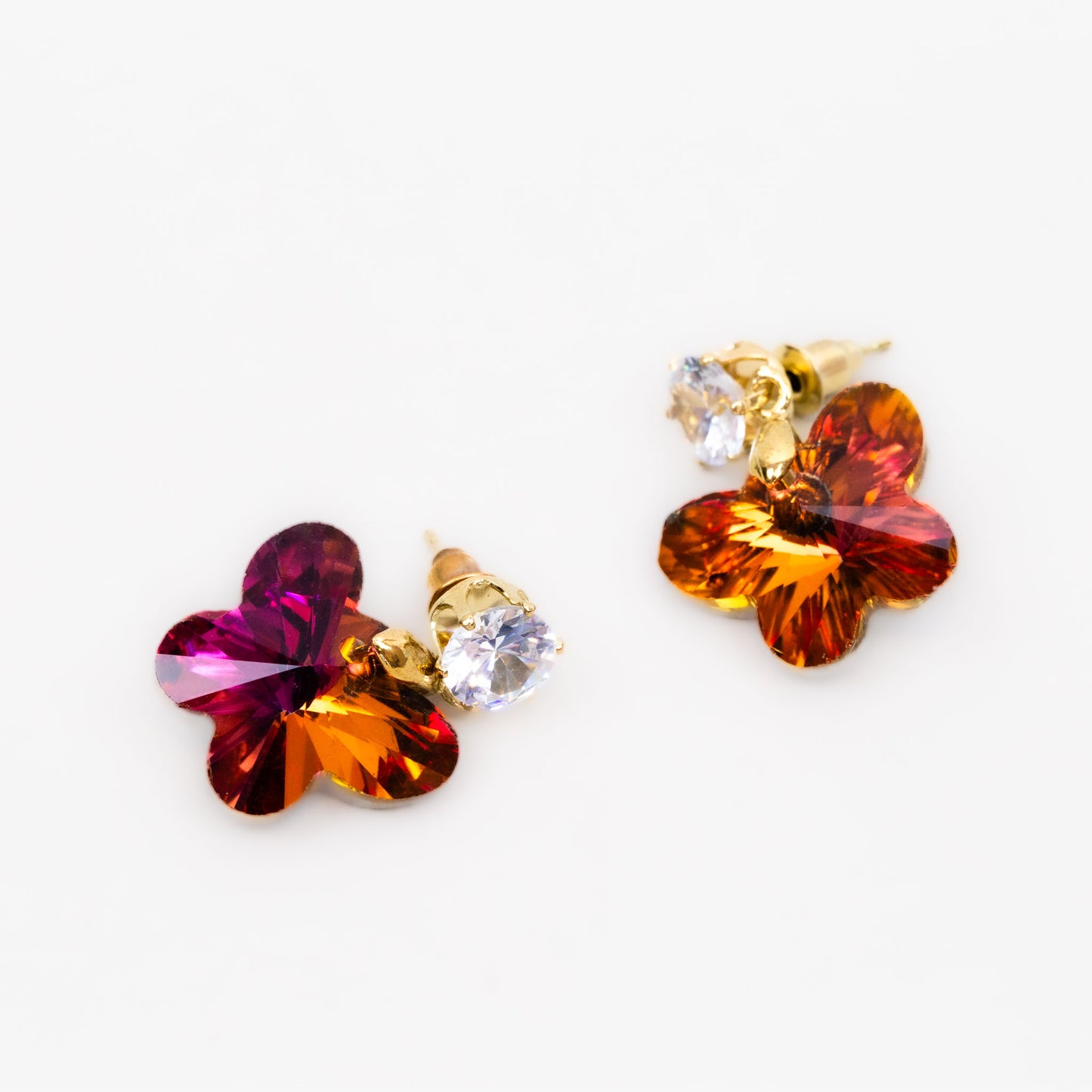 Cercei cu piatră strălucitoare în formă de fluture - Roz, Portocaliu