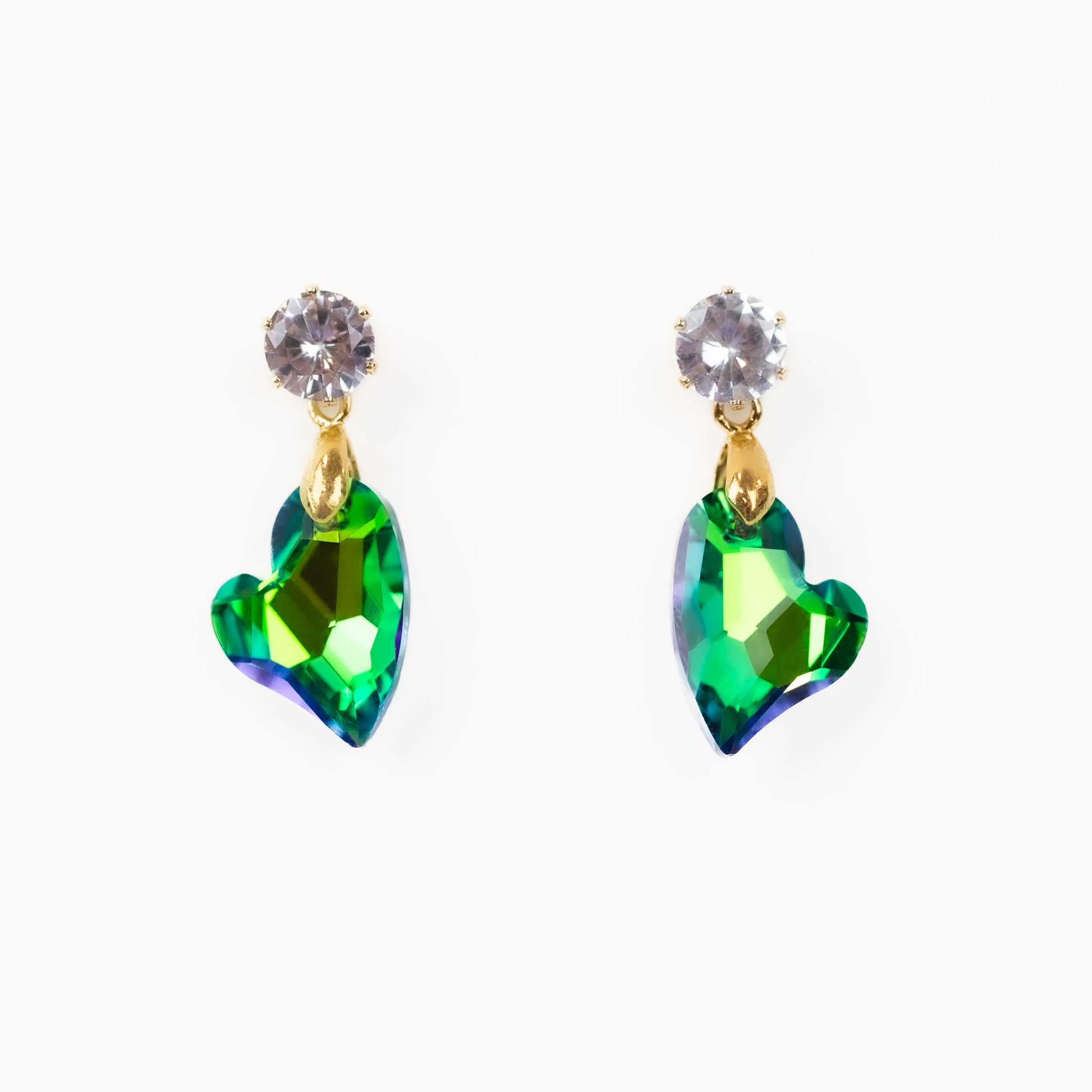 Cercei cu piatră strălucitoare în formă de inimă abstractă - Verde carismatic