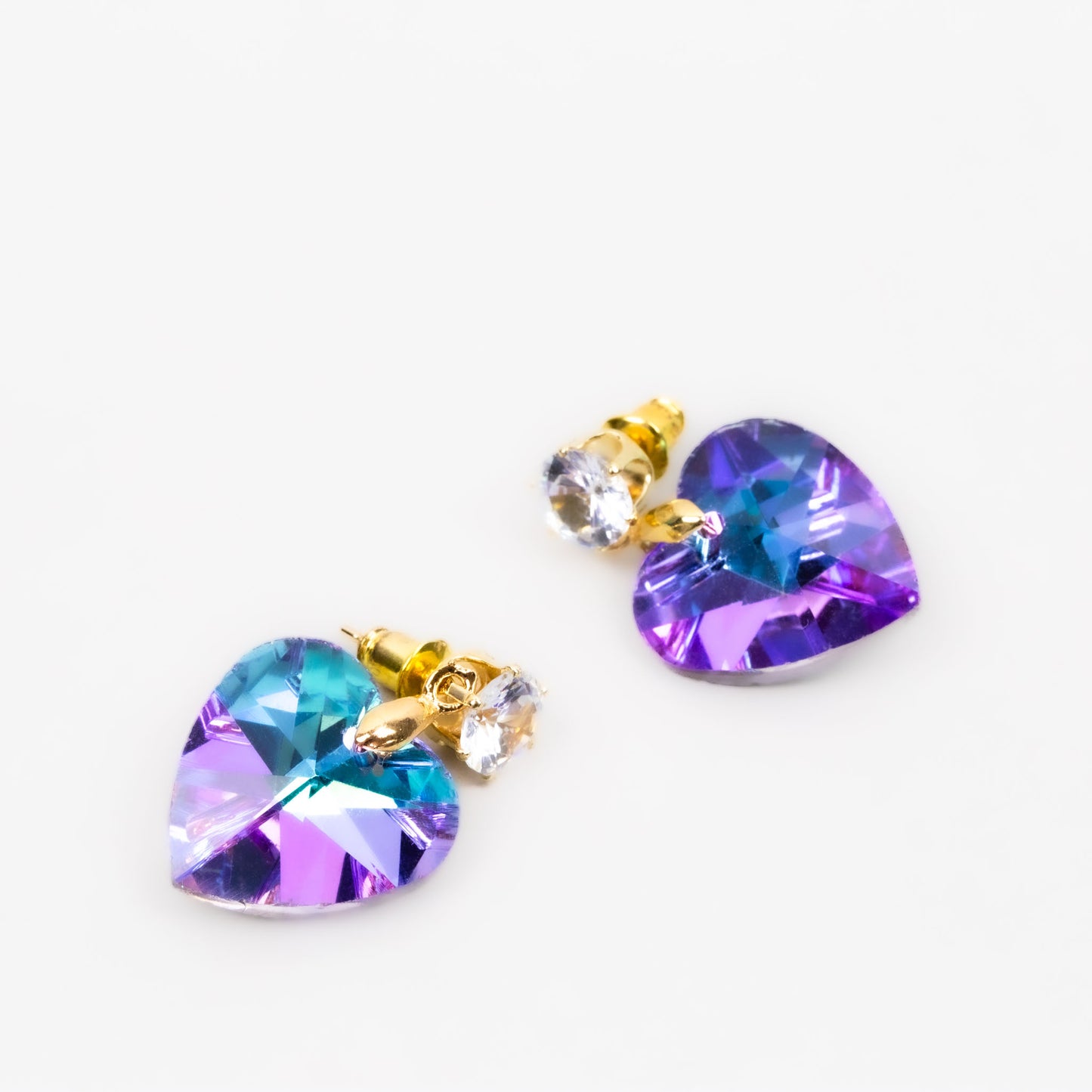 Cercei cu piatră strălucitoare în formă de inimă - Roz, Albastru