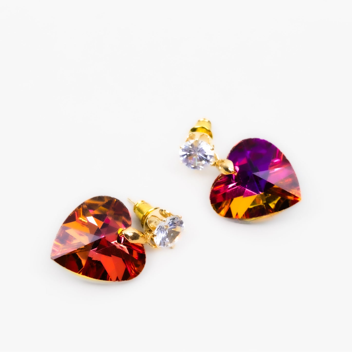 Cercei cu piatră strălucitoare în formă de inimă - Roz, Portocaliu