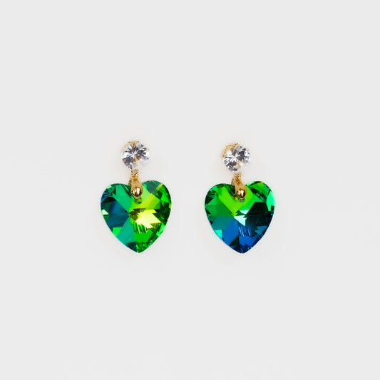 Cercei cu piatră strălucitoare în formă de inimă - Verde carismatic