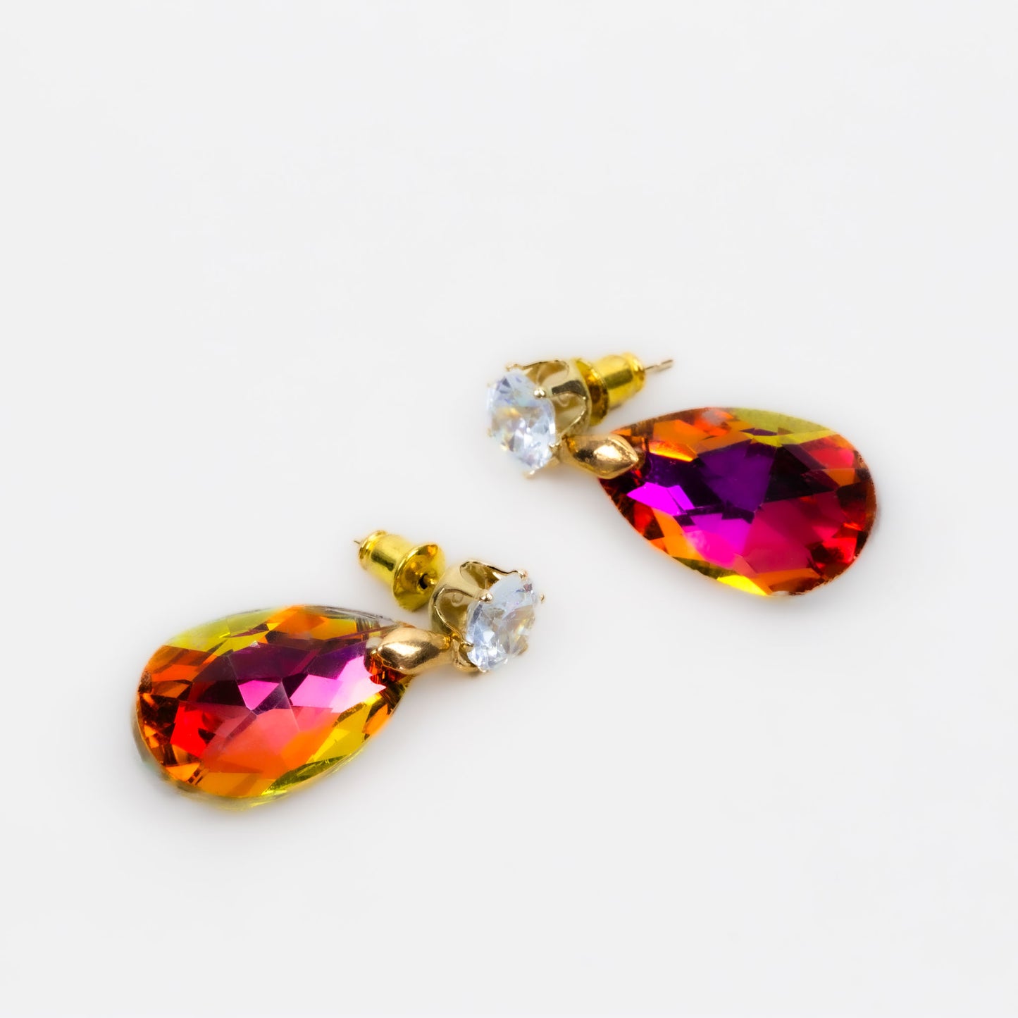 Cercei cu piatră strălucitoare în formă de lacrimă - Portocaliu, Roz