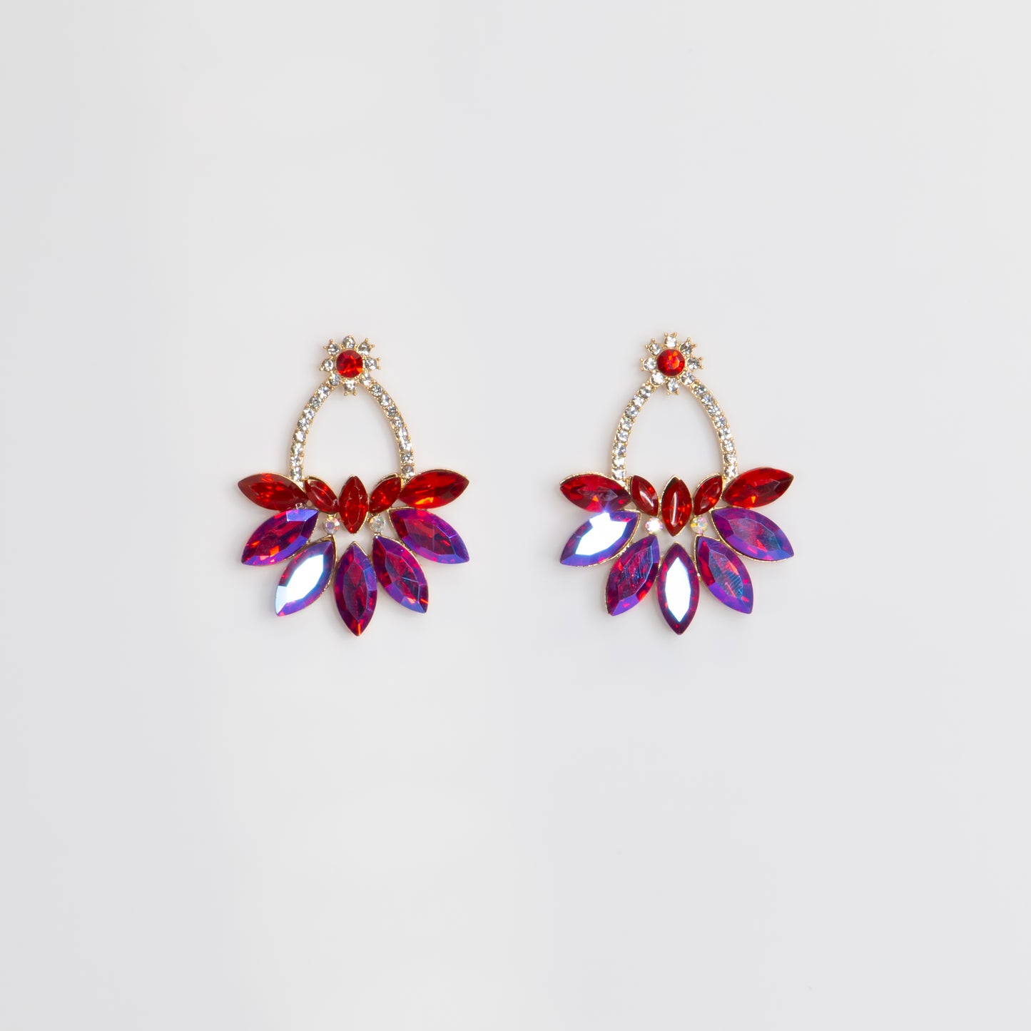 Cercei eleganți cu pietre strălucitoare, Destin Imperial - Roșu Magestic