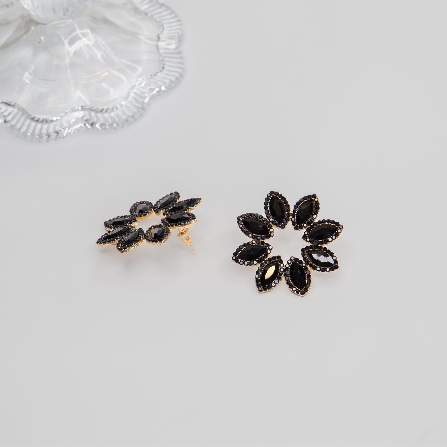 Cercei eleganți cu ștrasuri si pietre, Crystal Flower - Negru