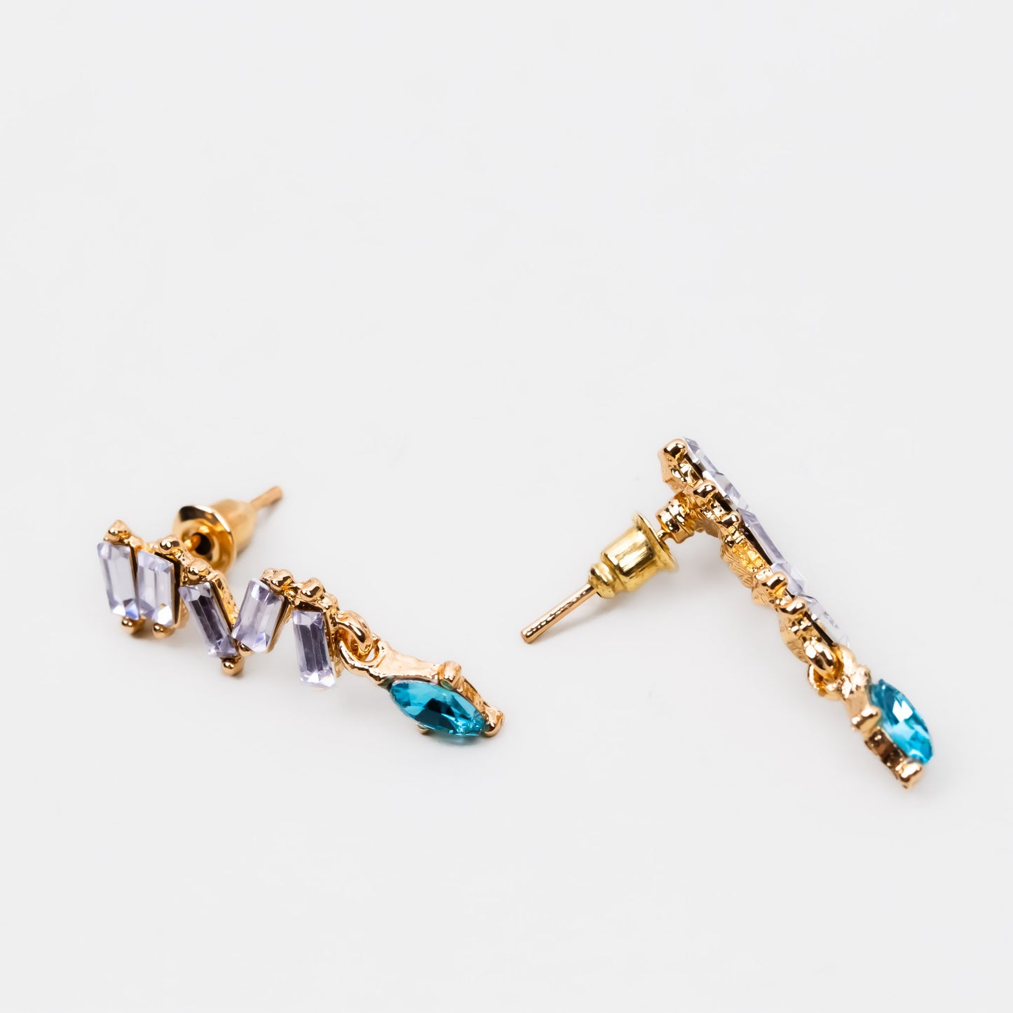 Cercei eleganți zig zag cu pietre - Auriu, Albastru