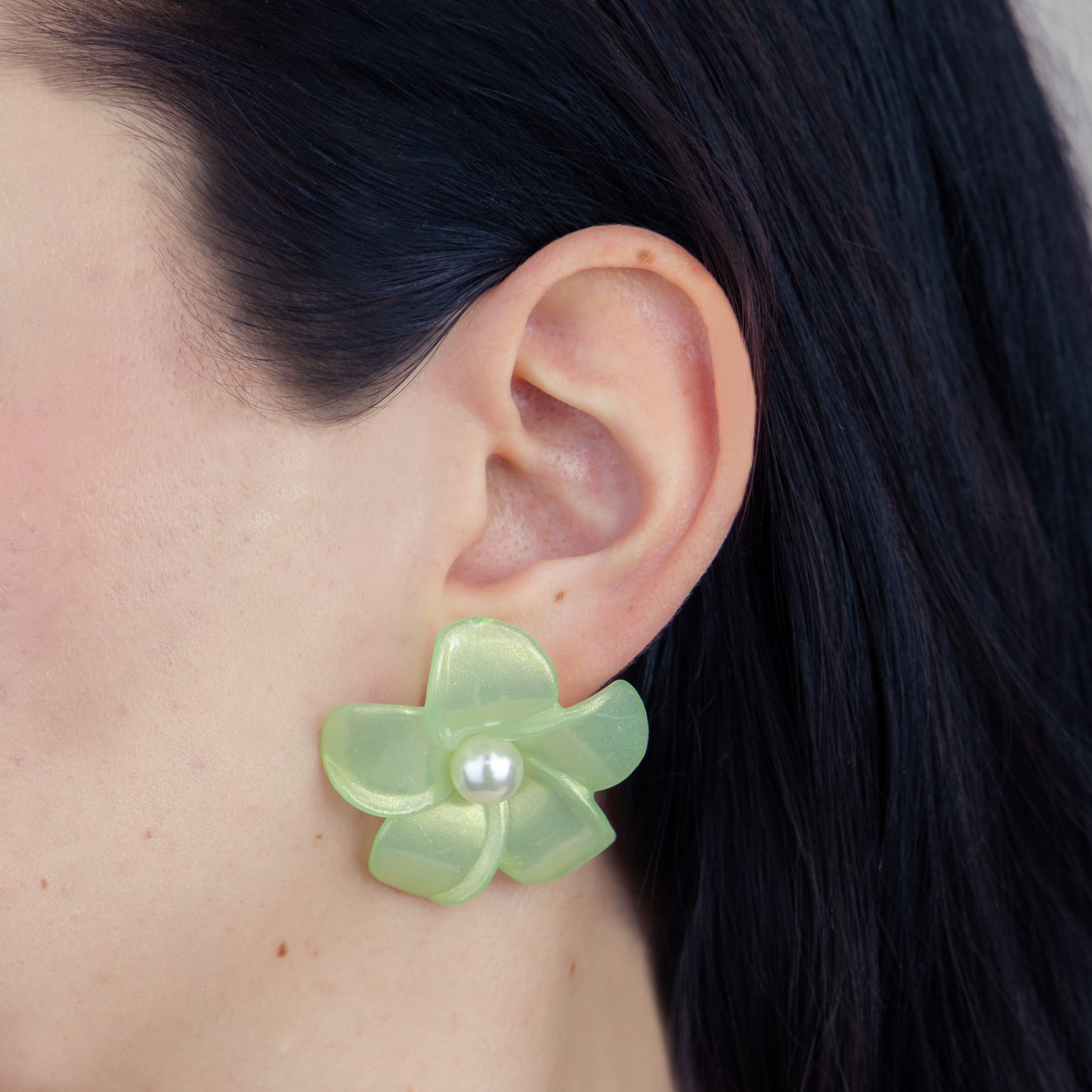 Cercei flori bonbon cu perle, set 2 - Verde