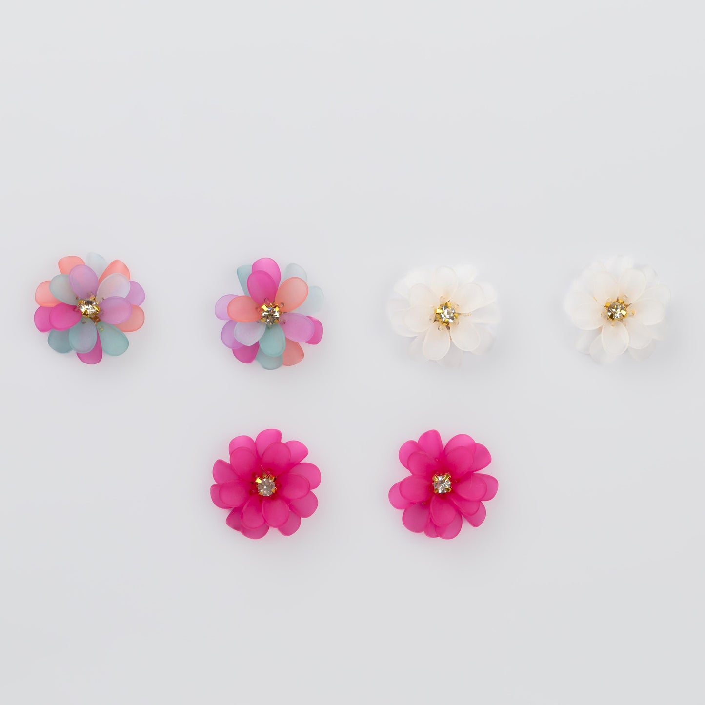 Cercei flori vibrante cu piatră, set 3 - Multicolor