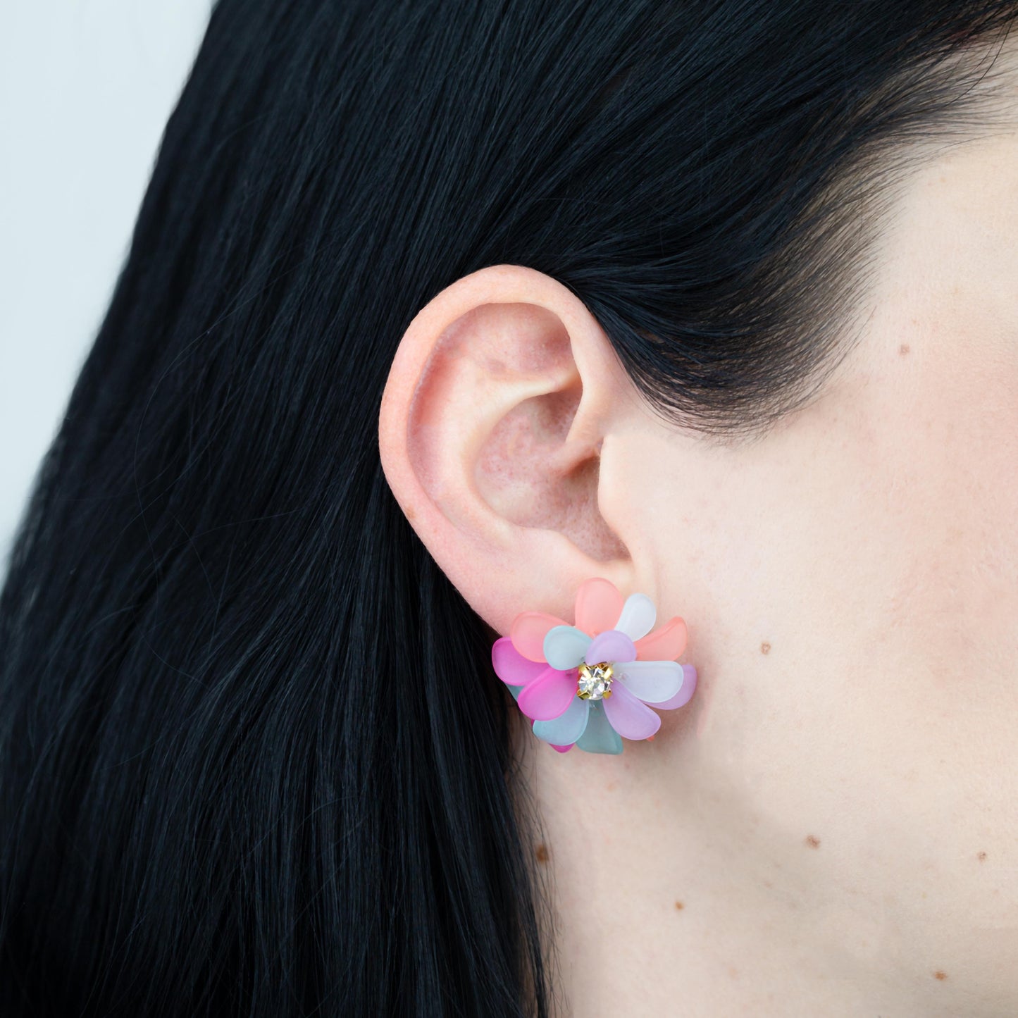 Cercei flori vibrante cu piatră, set 3 - Multicolor