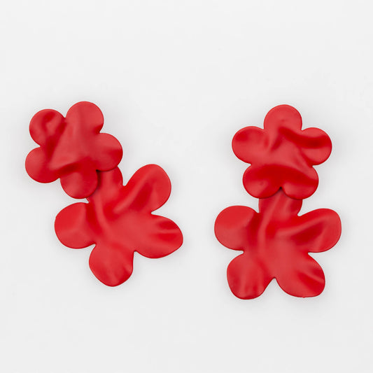 Cercei flower power cu textură de silicon - Roșu
