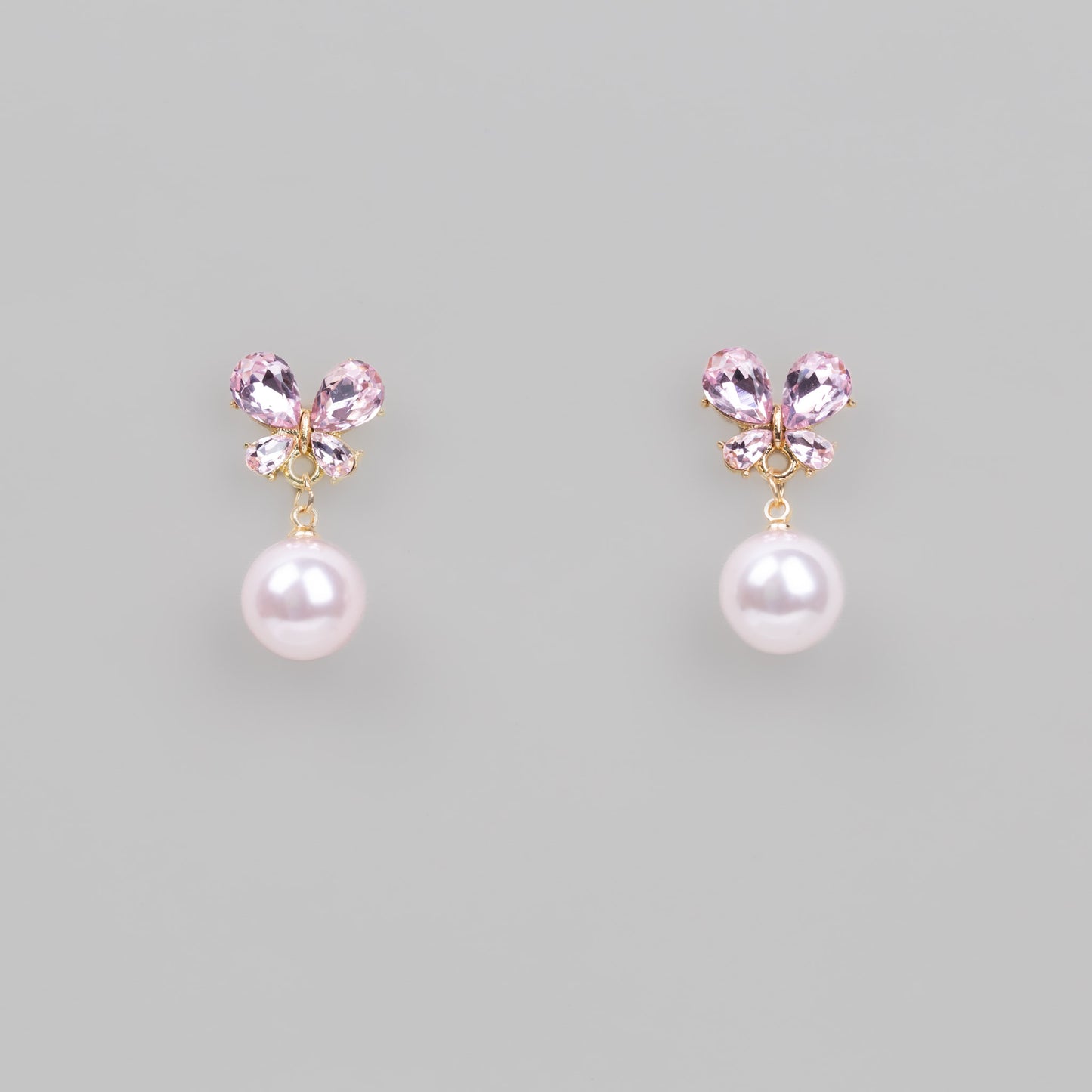 Cercei fluturaș cu pietre și perlă - Roz