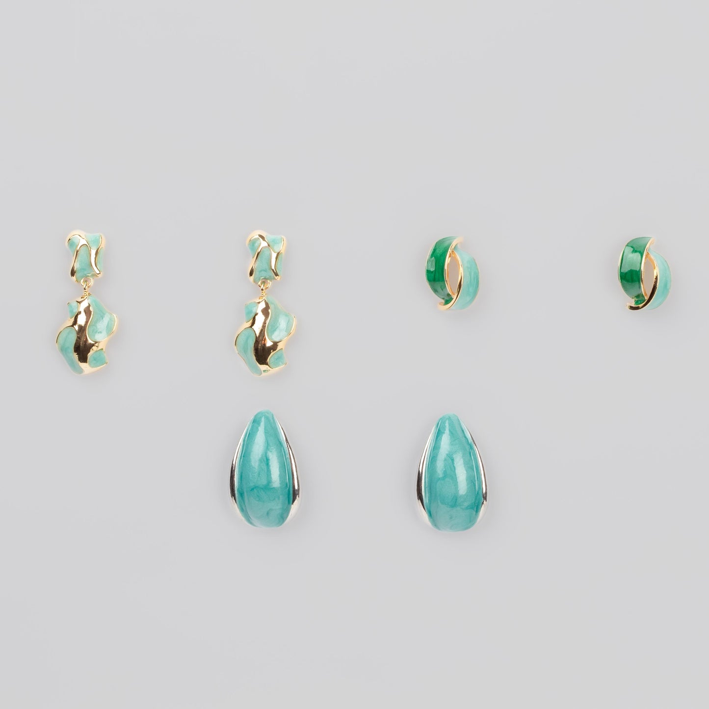 Cercei glossy abstract classy, set 3 - Turcoaz