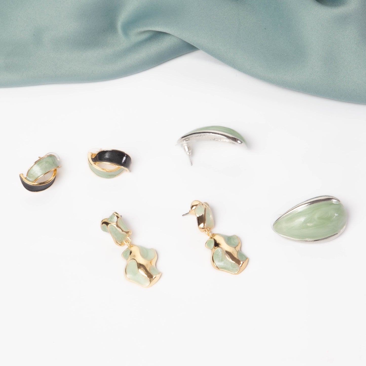 Cercei glossy abstract classy, set 3 - Verde Mist