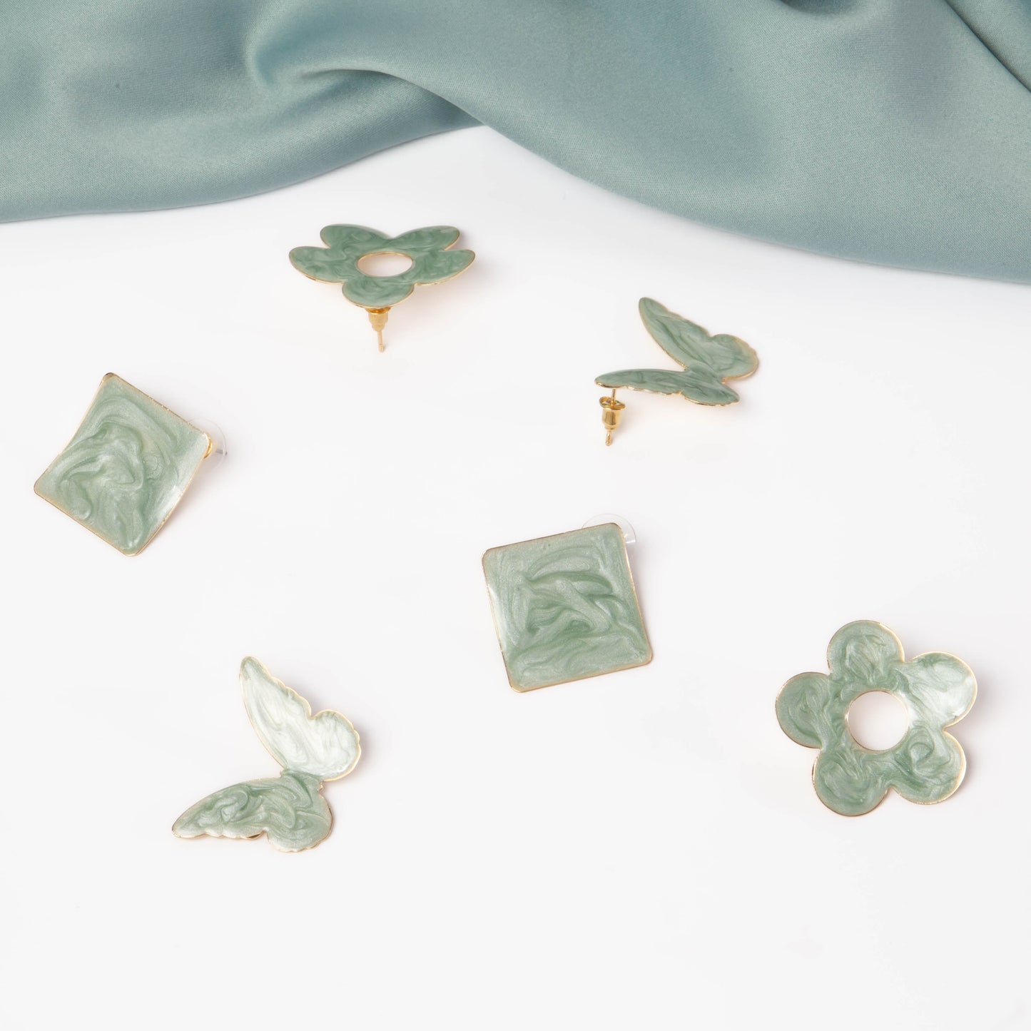 Cercei glossy diversity verde deschis, set 3
