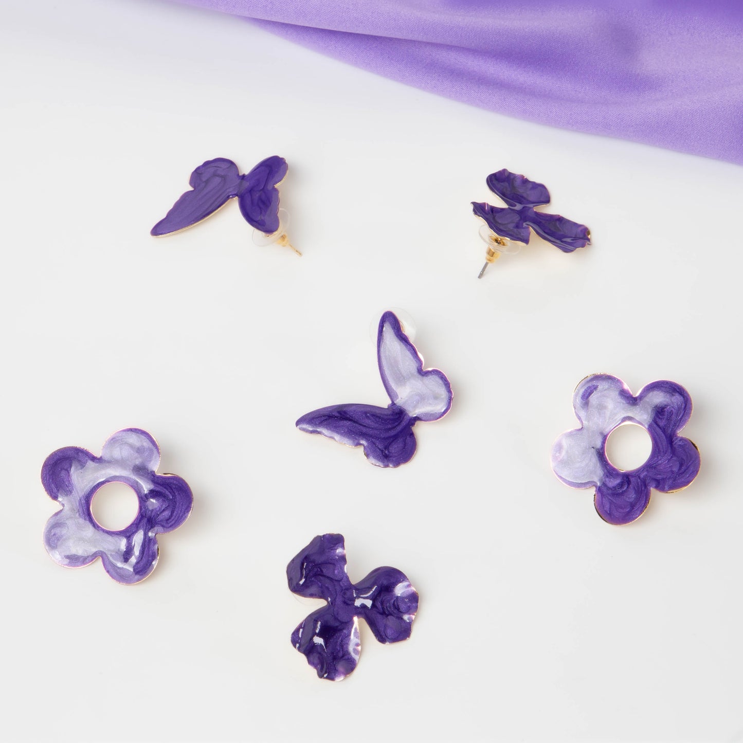 Cercei glossy flori și fluturi, set 3 - Mov