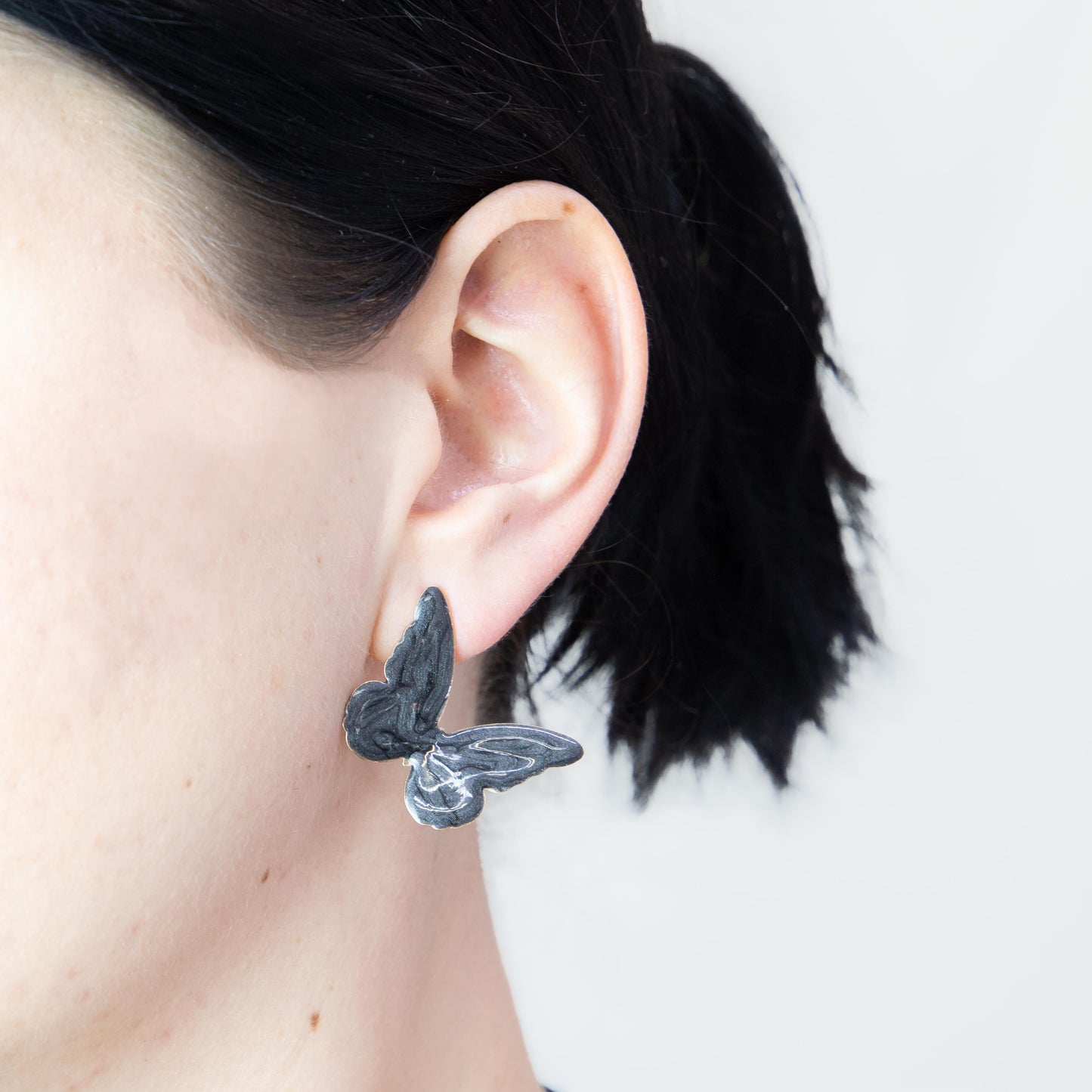 Cercei glossy flori și fluturi, set 3 - Negru