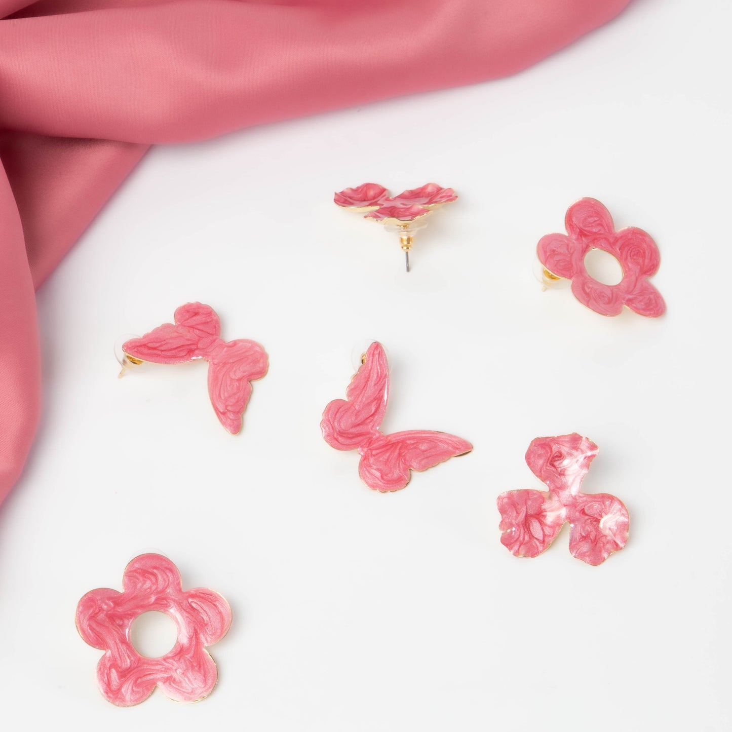 Cercei glossy flori și fluturi, set 3 - Rosso