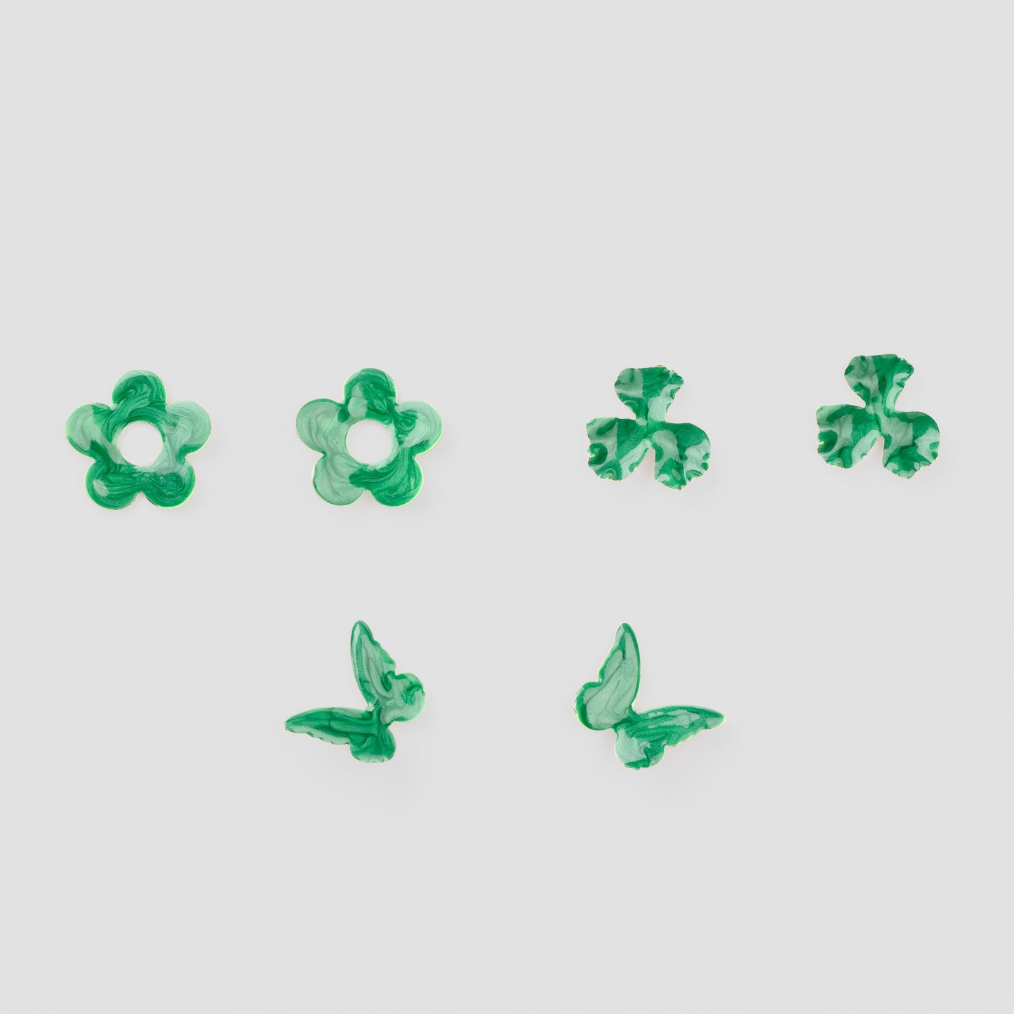 Cercei glossy flori și fluturi, set 3 - Verde