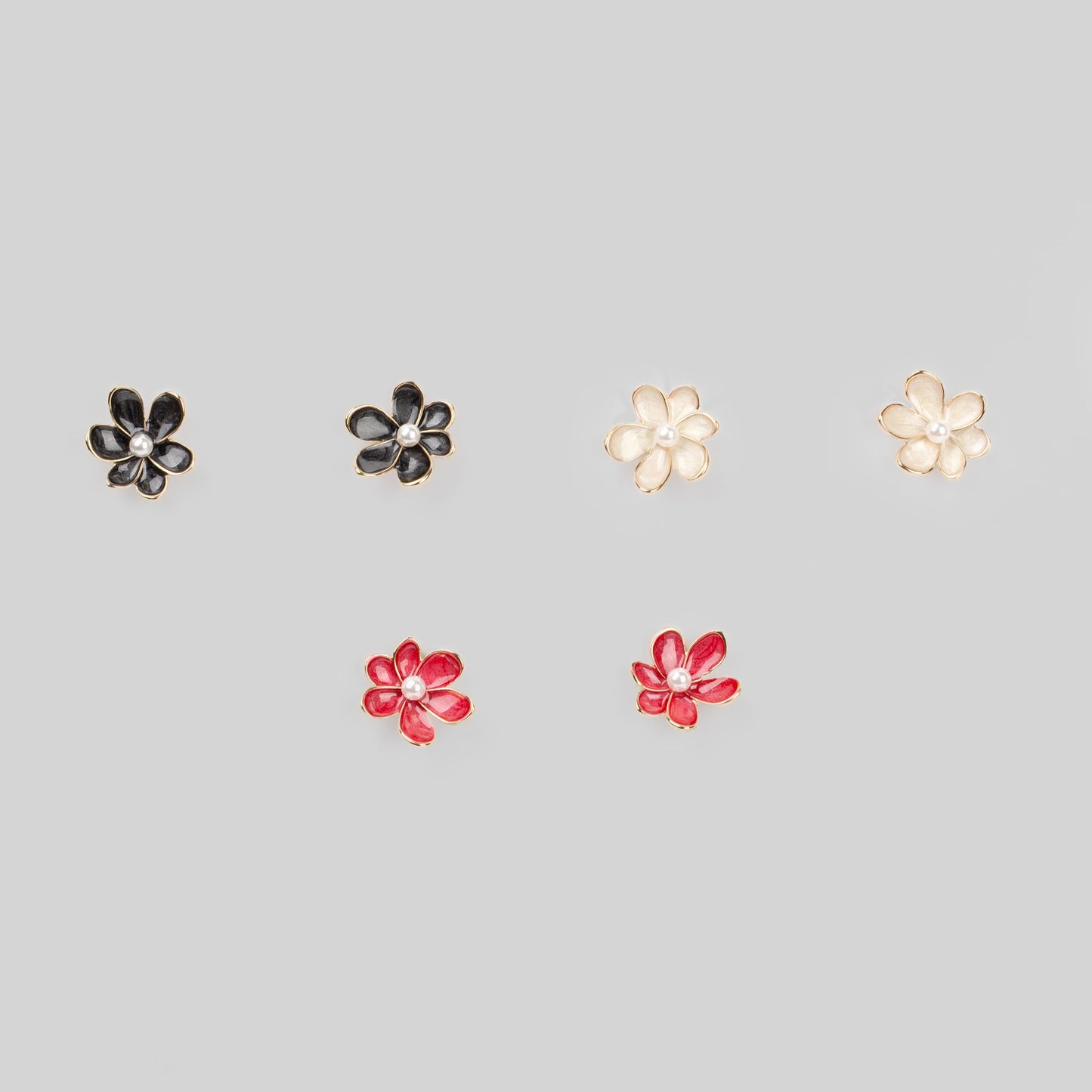 Cercei glossy flori suave cu perle, set 3 - Bold Mix