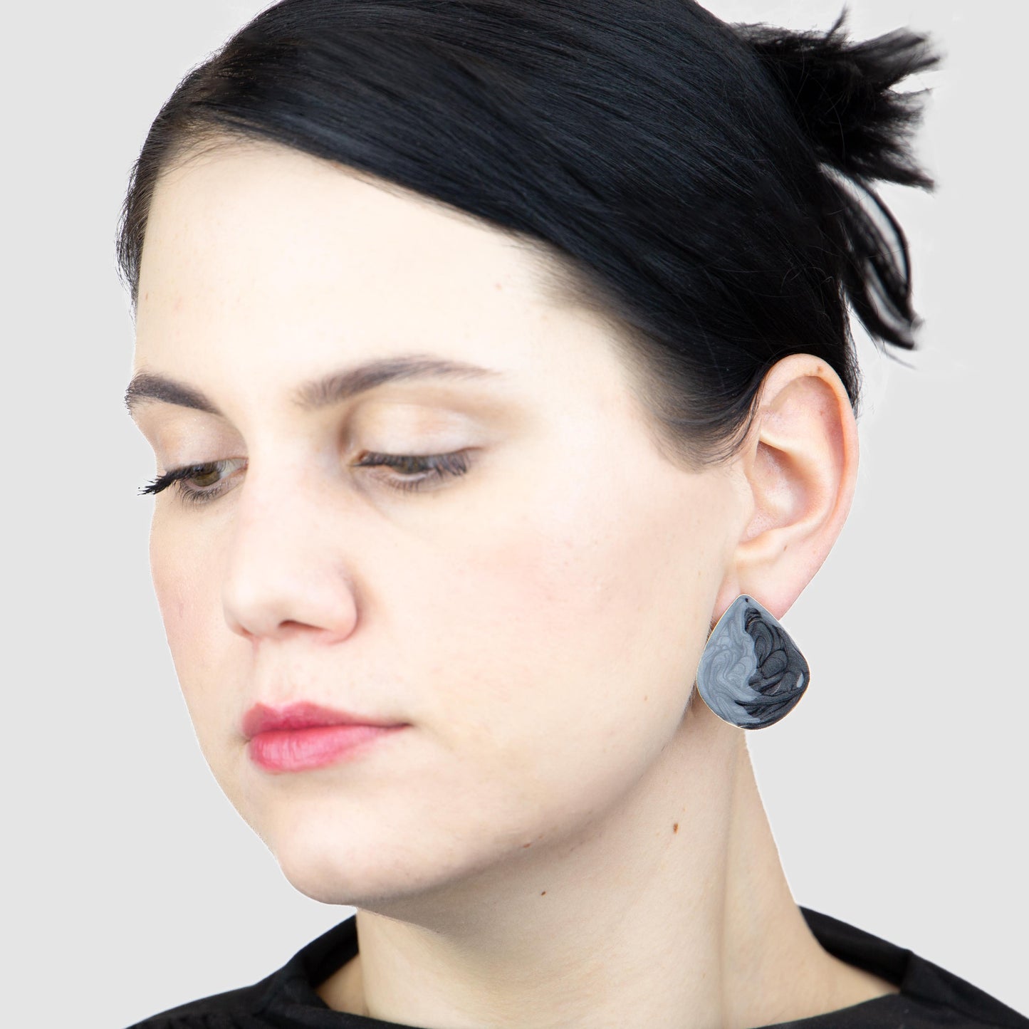 Cercei glossy romb și petale, set 2 - Negru