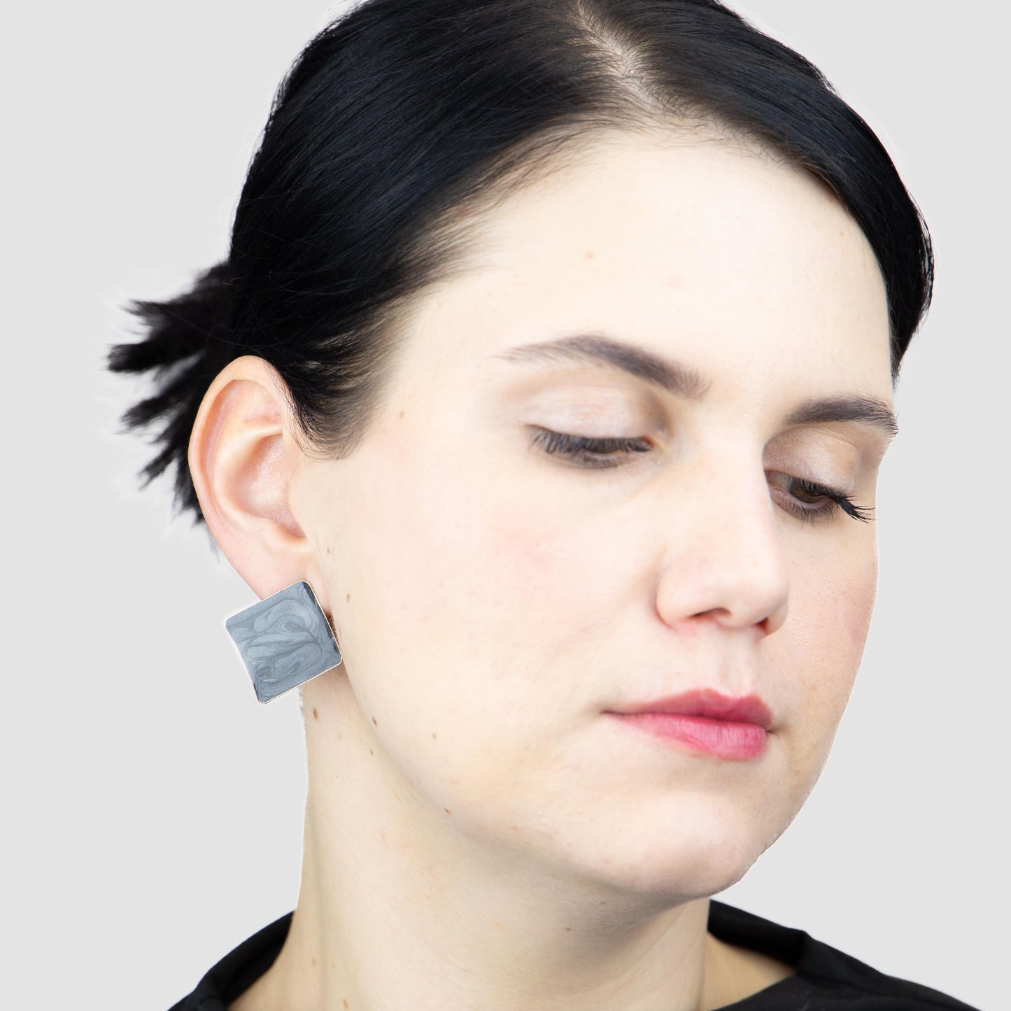 Cercei glossy romb și petale, set 2 - Negru