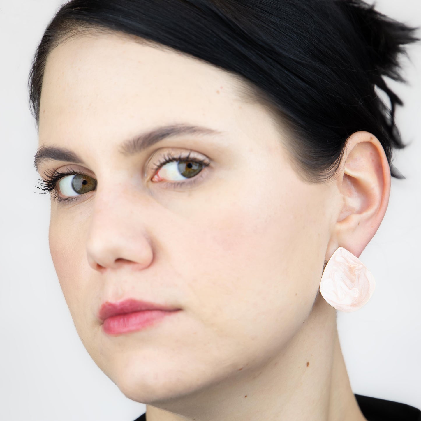 Cercei glossy romb și petale, set 2 - Roz Pudrat