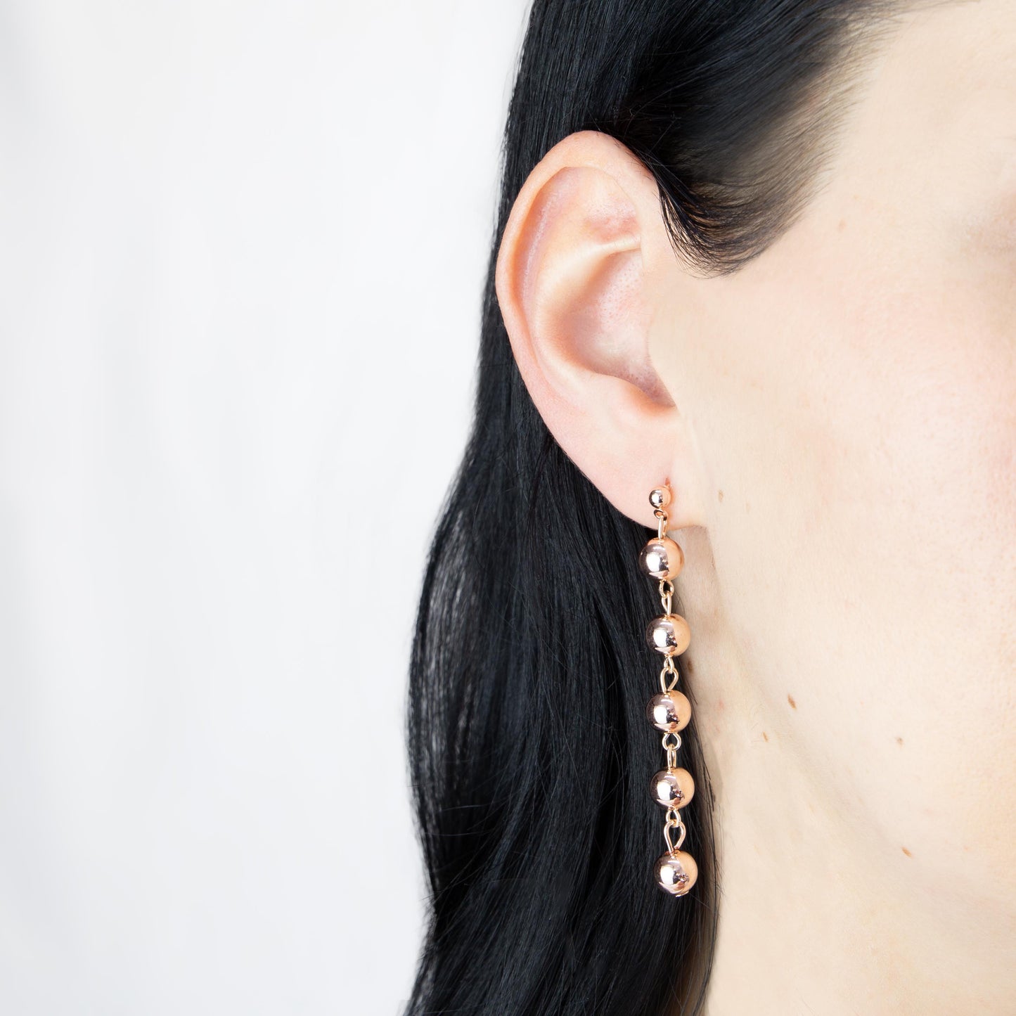 Cercei lungi cu biluțe și secțiuni geometrice, set 2 - Rose Gold