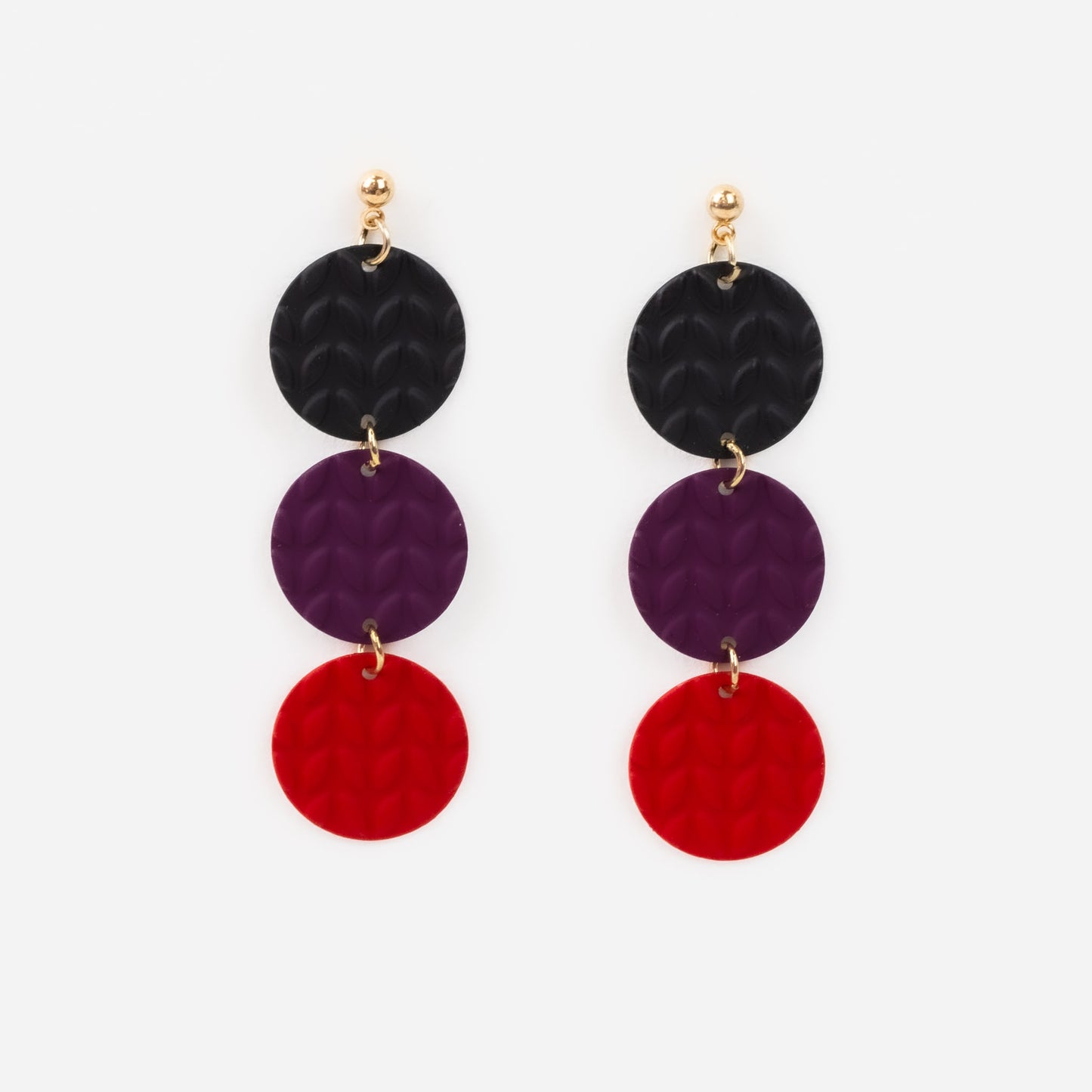 Cercei lungi cu cercuri embosate - Mov, Rosu