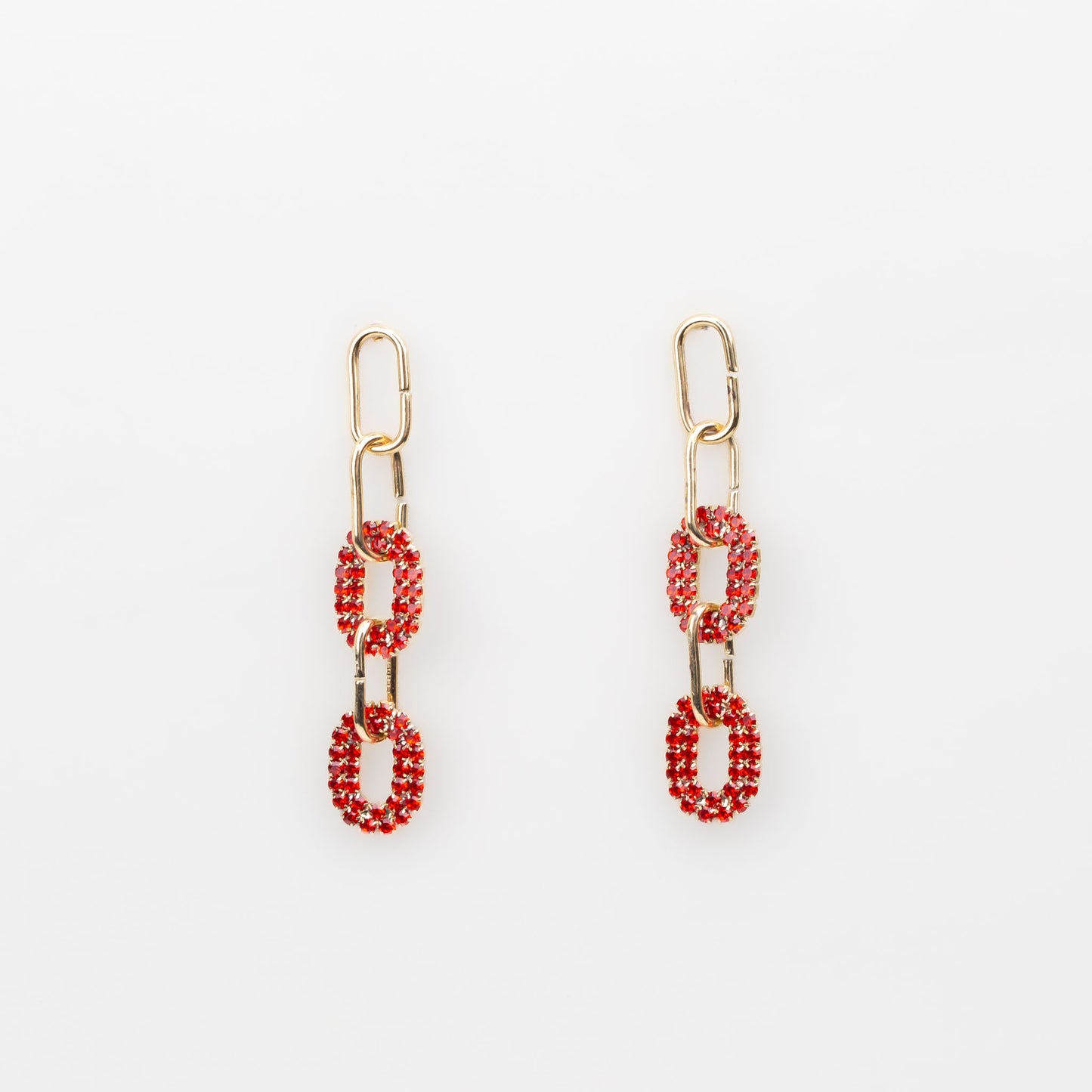 Cercei lungi cu zale aurii și ștrasuri colorate - Roșu