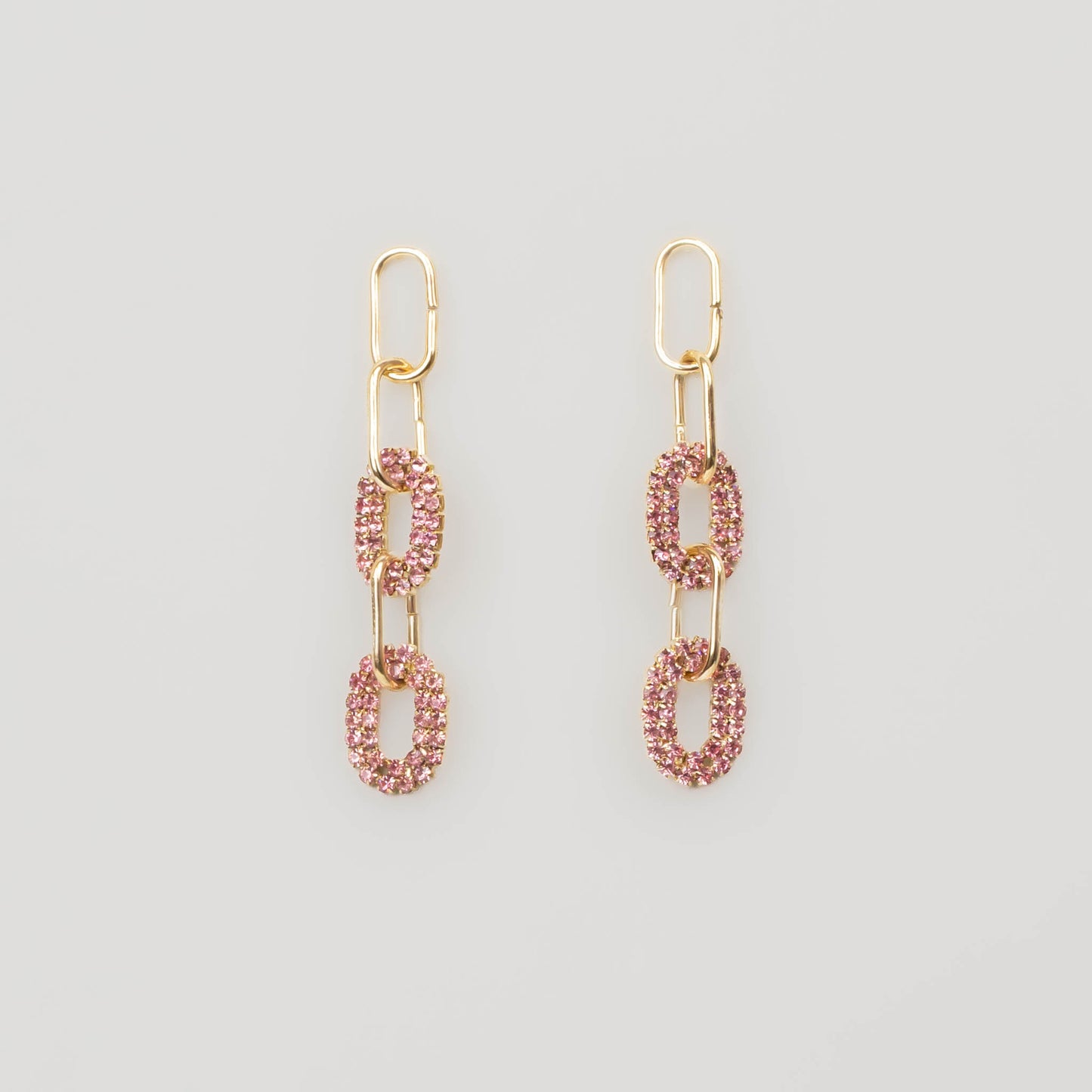 Cercei lungi cu zale aurii și ștrasuri colorate - Roz