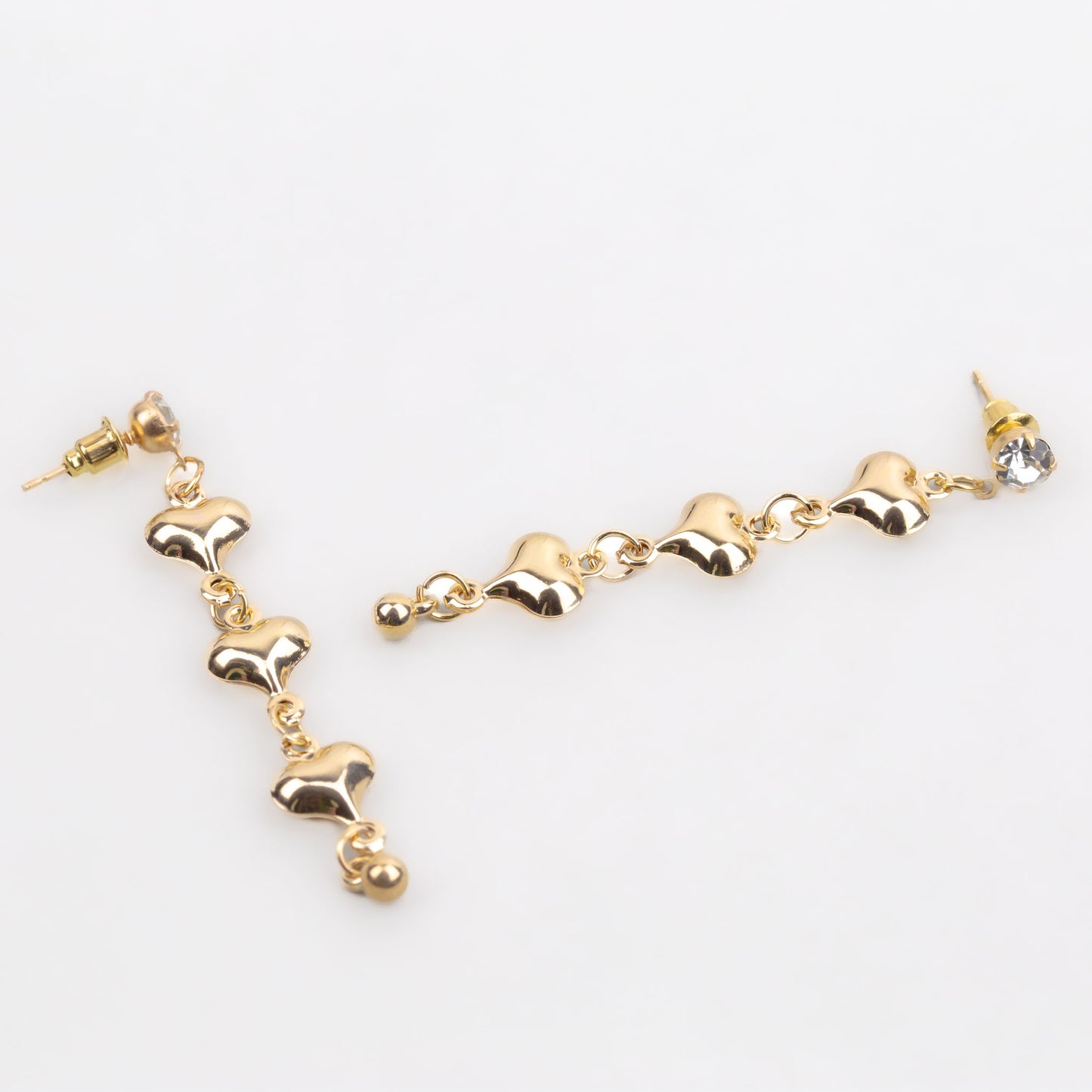 Cercei lungi cu zale în formă de inimă și piatră - Auriu