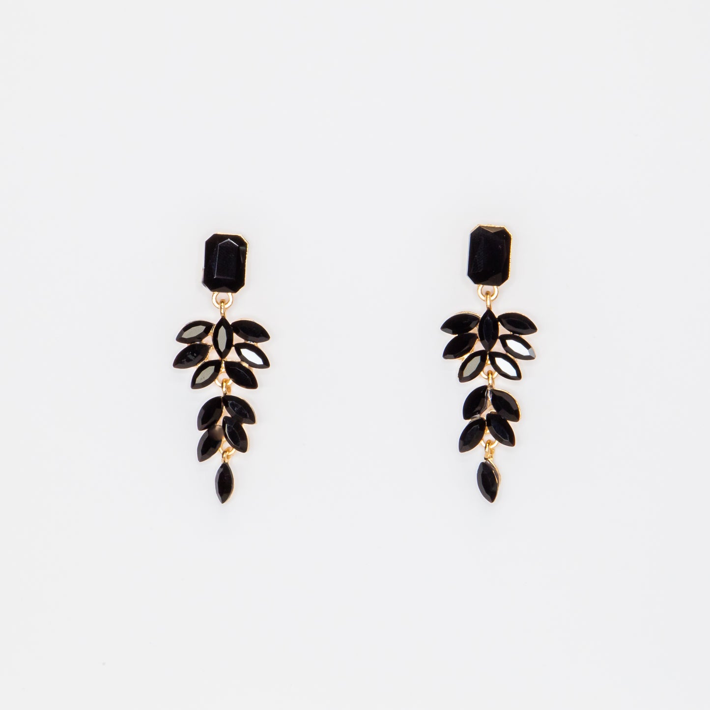 Cercei lungi eleganți cu pietre strălucitoare, Shimmering Leaf - Negru