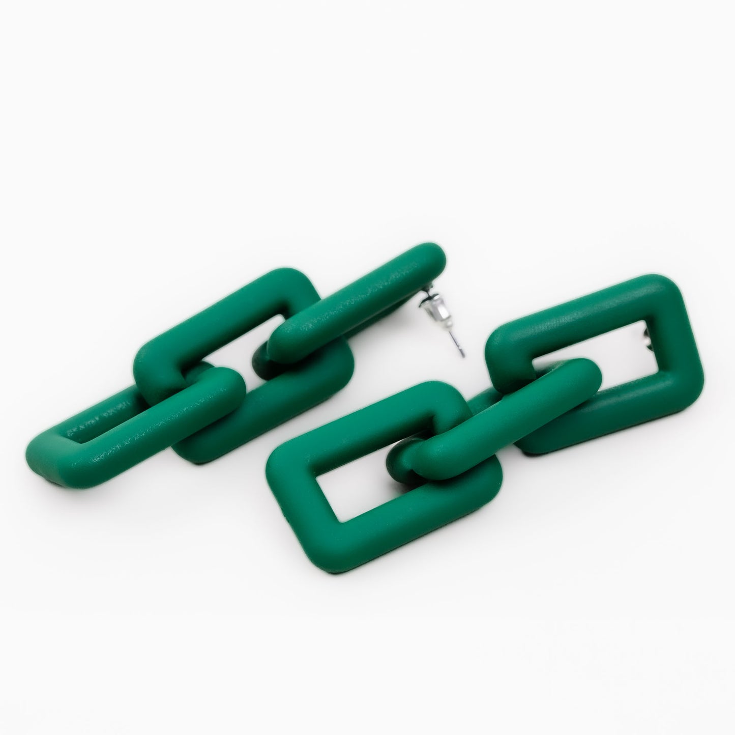 Cercei lungi în formă de lanț cu zale mari dreptunghiulare - Verde