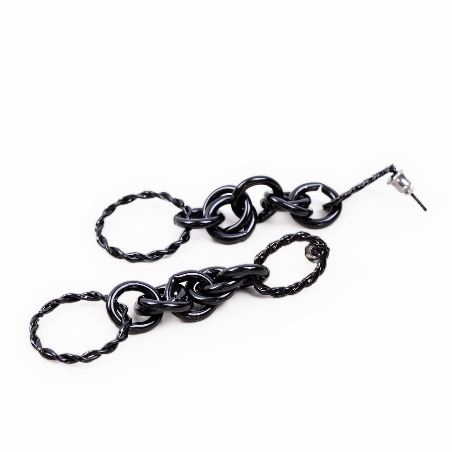 Cercei lungi în formă de lanț cu zale spiralate - Negru