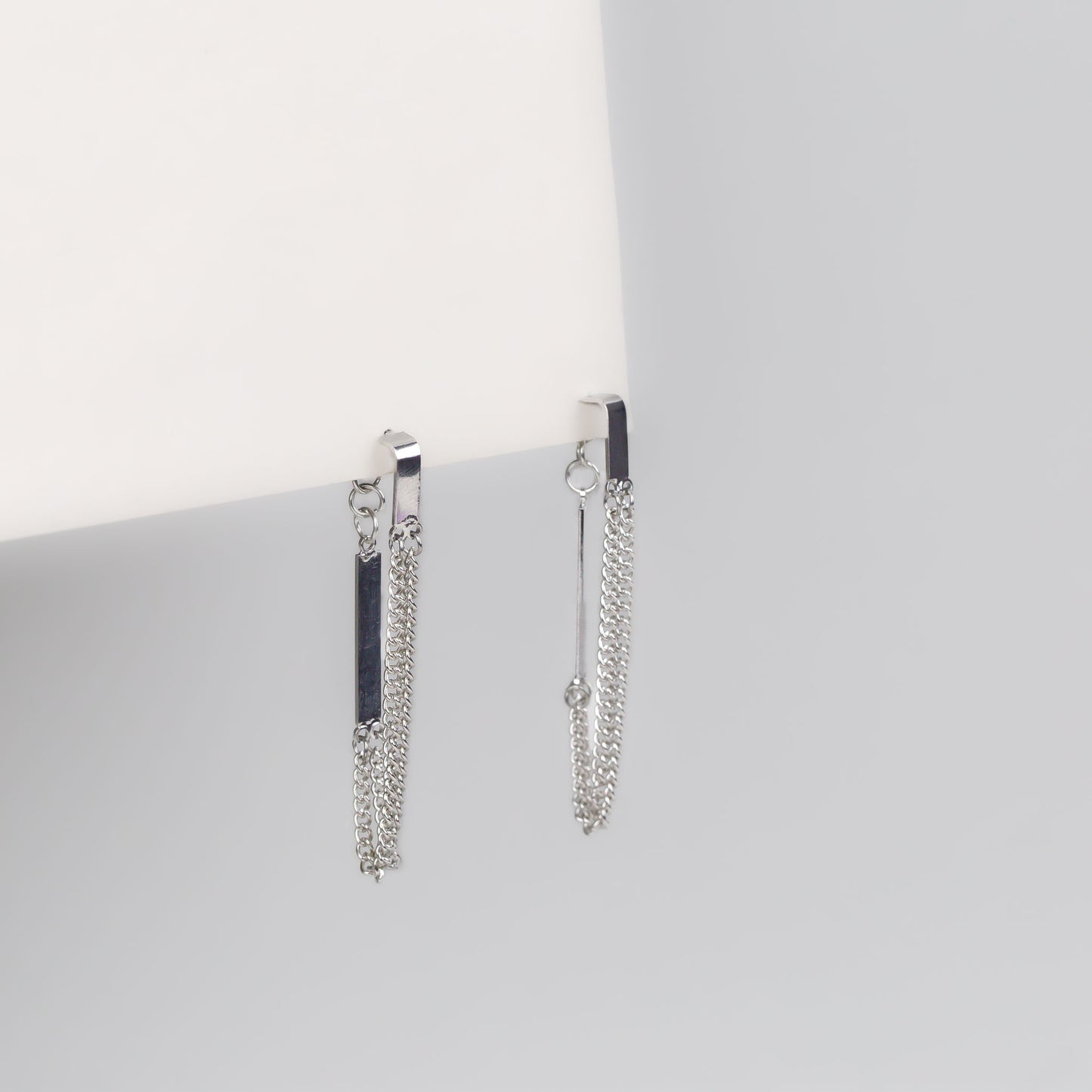 Cercei lungi în stil minimal cu lanț dublu - Argintiu