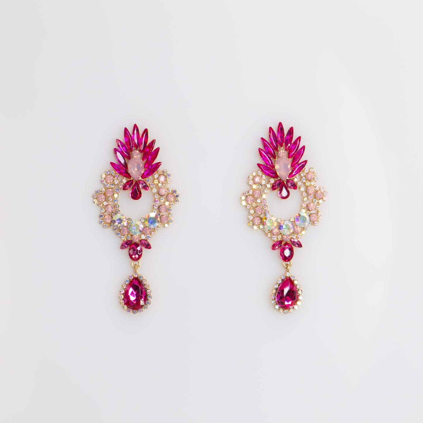 Cercei mari eleganți cu pietre deosebite, Păun Imperial - Magenta