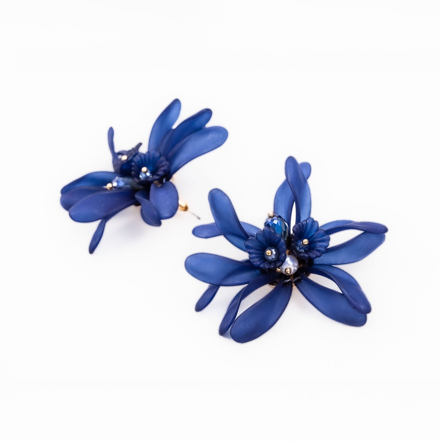 Cercei mari în formă de floare cu perle - Albastru