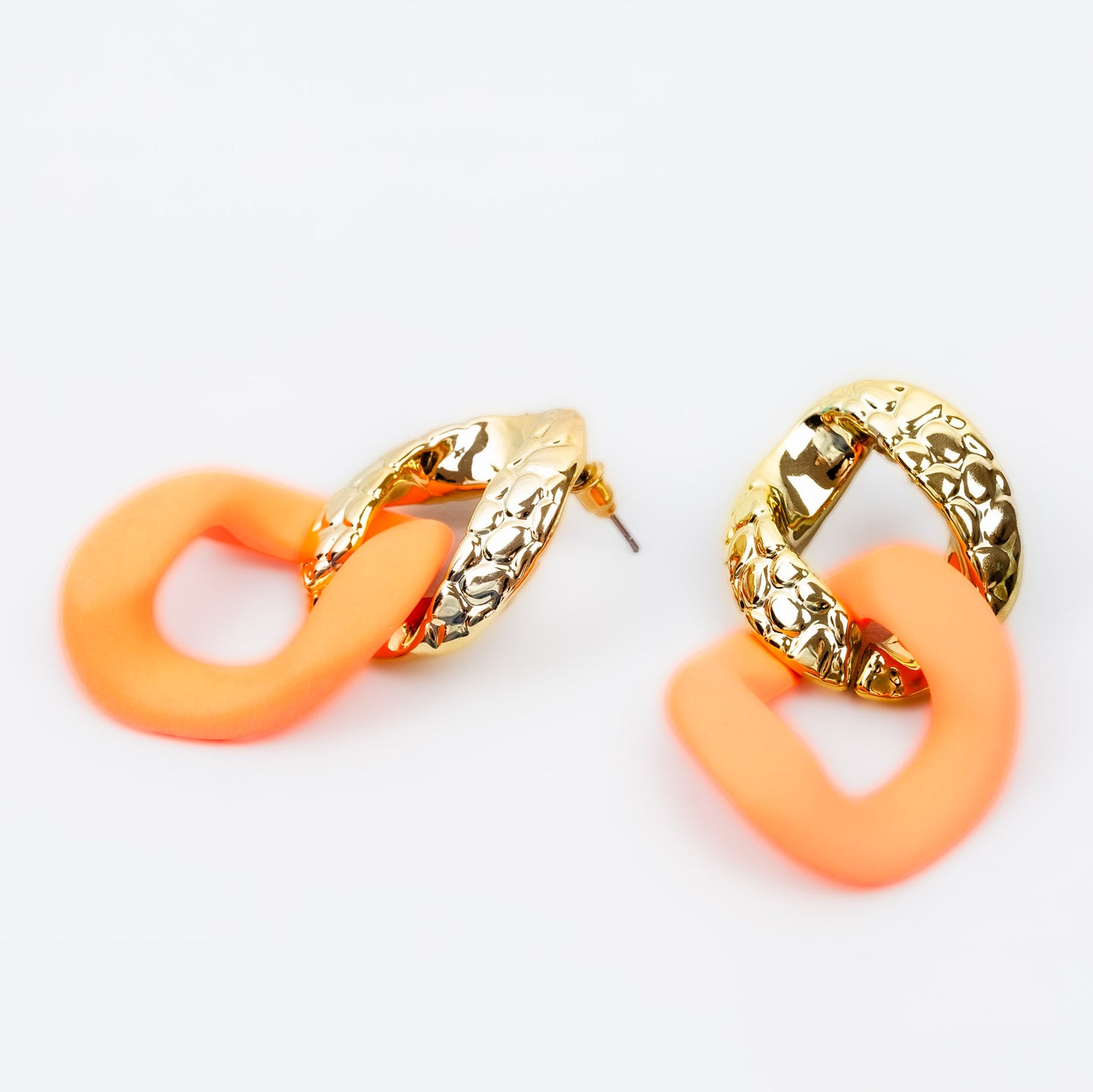 Cercei mari în formă de lanț cu accent - Portocaliu neon, Auriu