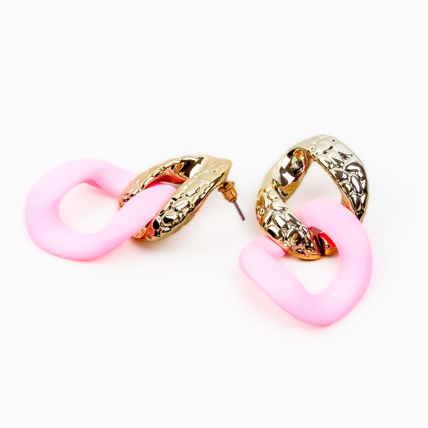 Cercei mari în formă de lanț cu accent - Roz, Auriu