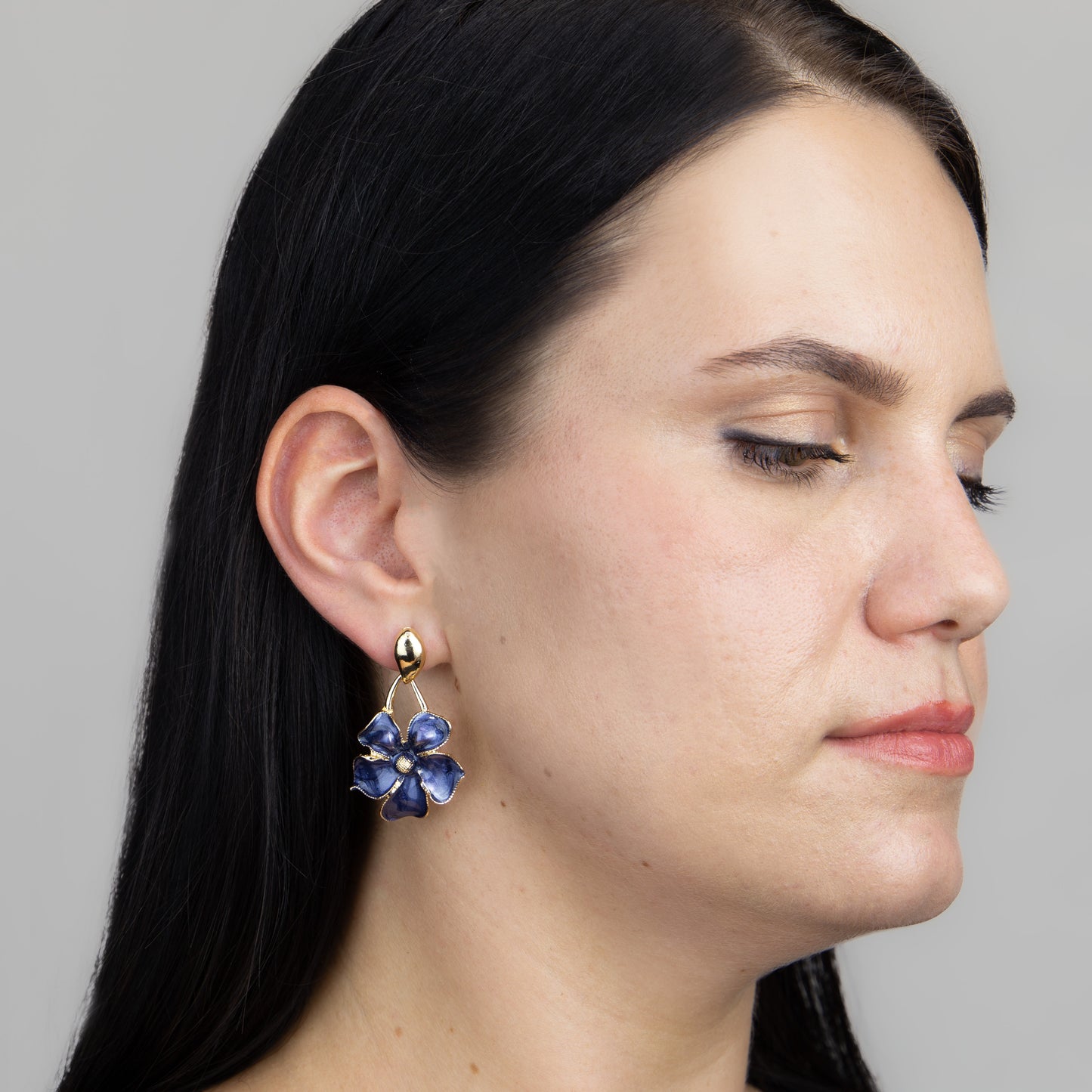 Cercei metalici flori elegante - Albastru