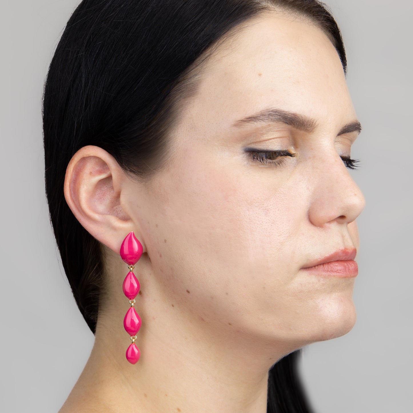 Cercei metalici pink glow drop - Roz