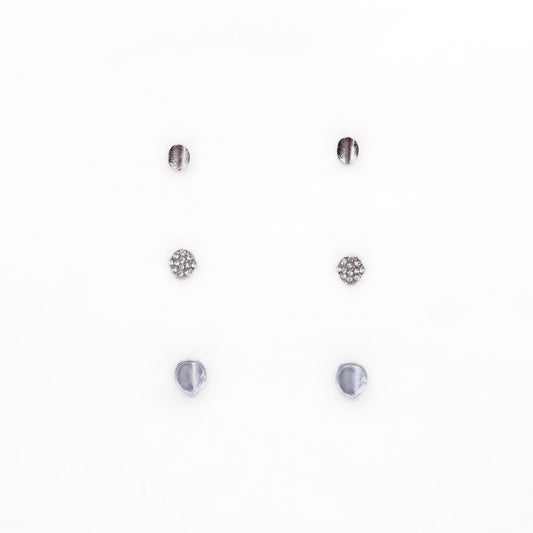 Cercei mici argintii în stil minimal cu ștrasuri, set 3 perechi