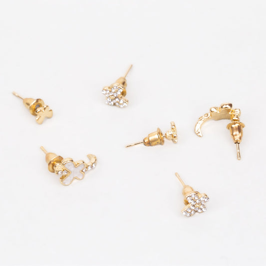 Cercei mici cu forme de fluturi și ștrasuri, set 3 perechi - Auriu
