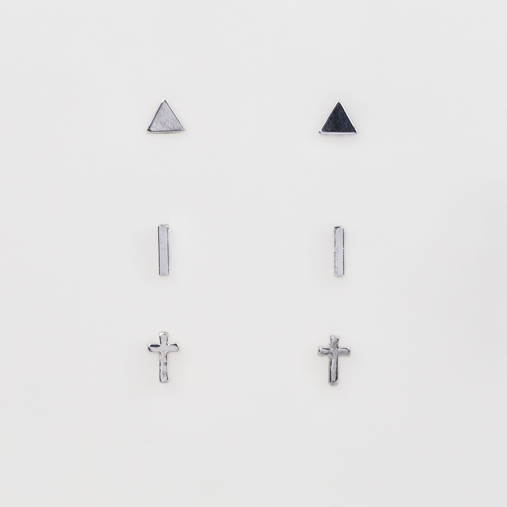 Cercei mici cu forme geometrice și cruce, set 3 perechi - Argintiu