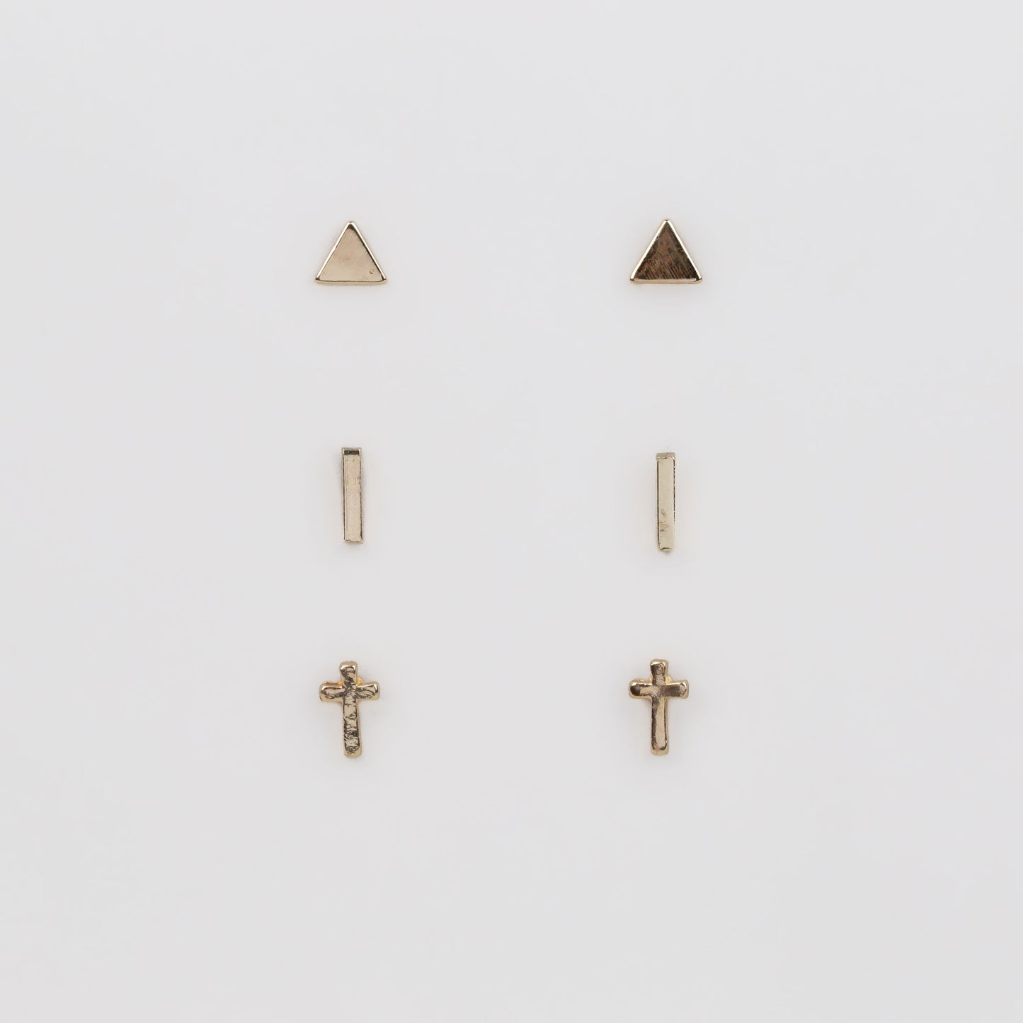 Cercei mici cu forme geometrice și cruce, set 3 perechi - Auriu
