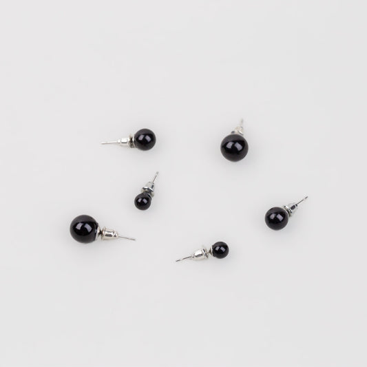 Cercei mici cu perle acrilice, mărimi diverse, set 3 perechi - Negru