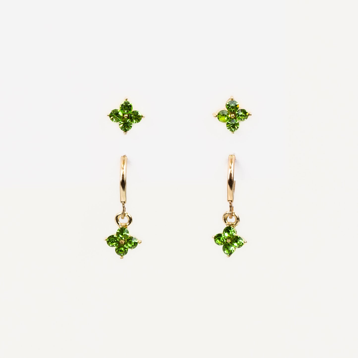 Cercei mici cu pietre strălucitoare delicate, set 2 perechi - Verde